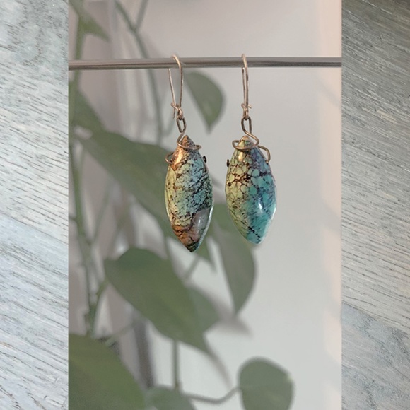 Turquoise Stone Drop Earrings - Picture 4 of 6